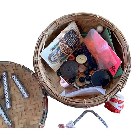 Antique Sewing Basket and Contents - Picture 2 of 4